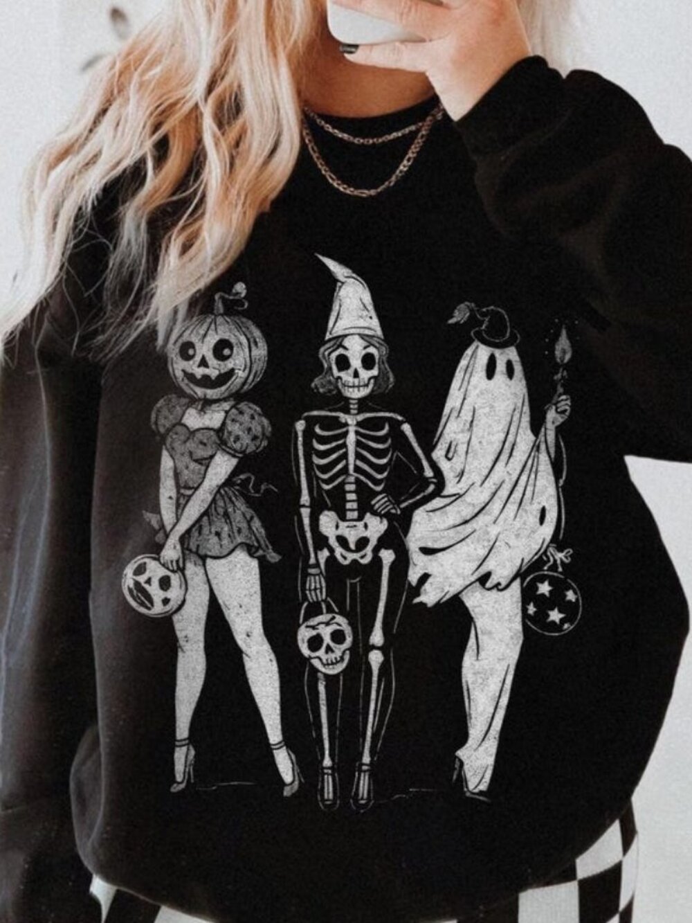 Lets Go Ghouls Sweater, Vintage 90s Halloween Witchy Graphic